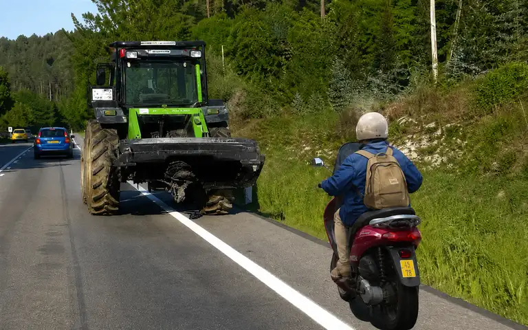 Imagen de la pregunta: En una vía interurbana, ¿puede adelantar un ciclomotor a un tractor agrícola que