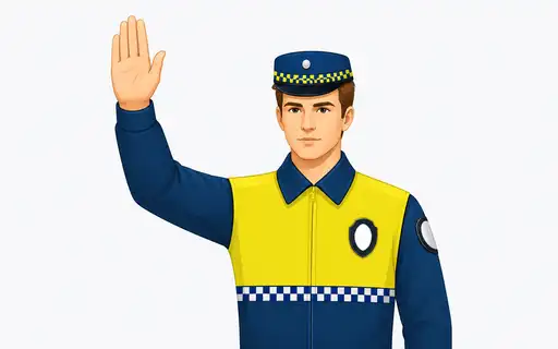 Imagen de la pregunta: Un agente con el brazo levantado verticalmente obliga a los vehículos que se